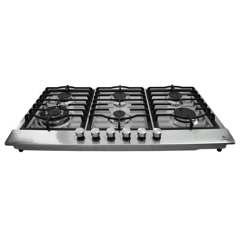 Parrilla de gas empotrable 90cm de 6 quemadores SUPRA DIAMOND STEEL con cubierta de acero brillante