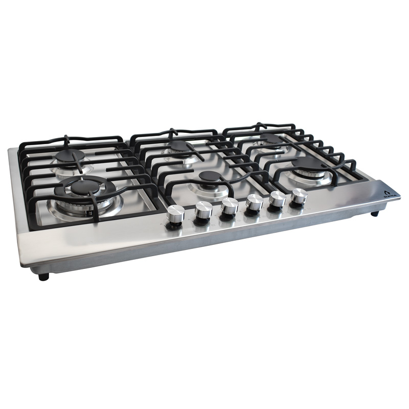 Parrilla de gas empotrable 90cm de 6 quemadores SUPRA DIAMOND STEEL con cubierta de acero brillante