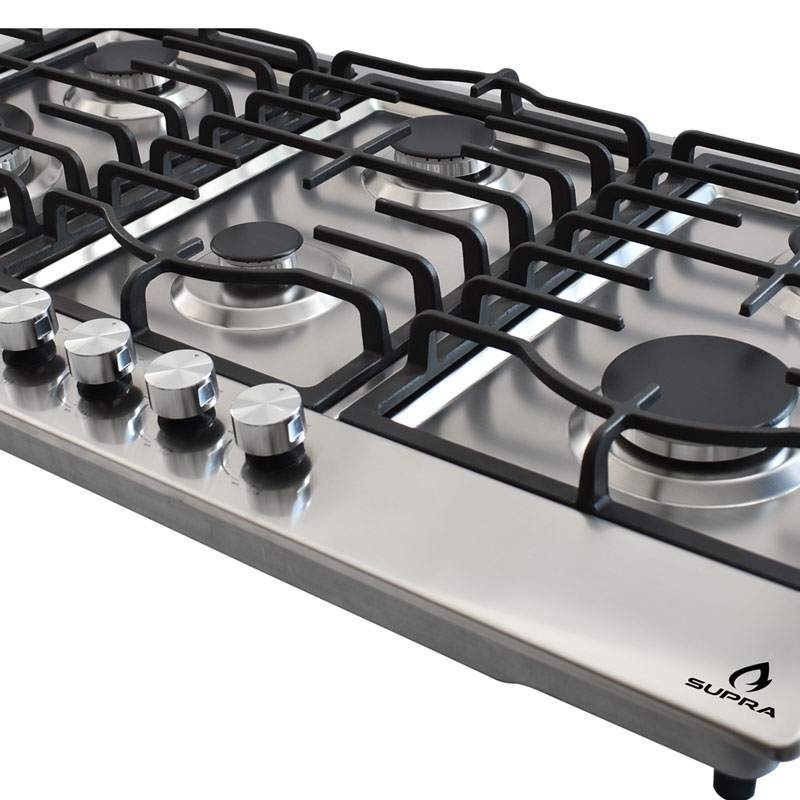 Parrilla de gas empotrable 90cm de 6 quemadores SUPRA DIAMOND STEEL con cubierta de acero brillante