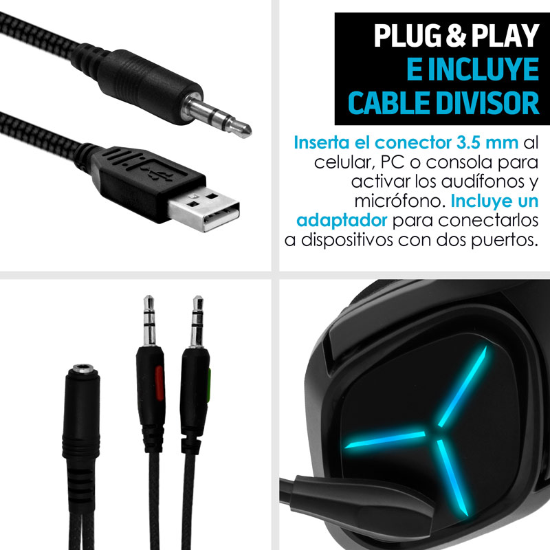 Audífonos Gamer HD de Diadema Luz LED Mod. G4000 Redlemon