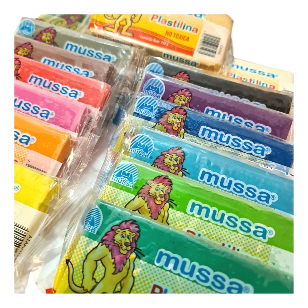 Kit Completo 15 Barras de Plastilina Colores Surtidos 110 grs. Marca Mussa