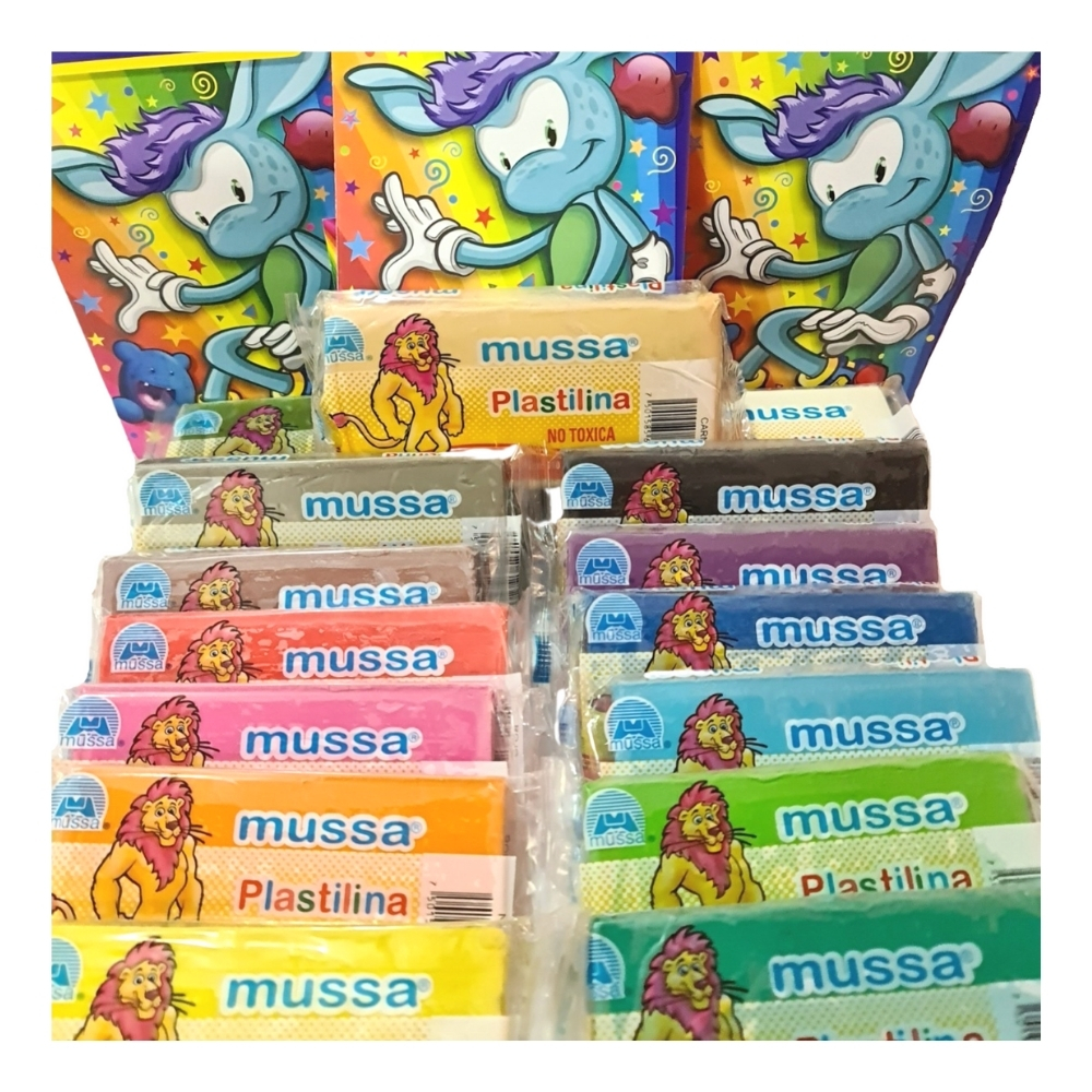 Kit Completo 15 Barras de Plastilina Colores Surtidos 110 grs. Marca Mussa