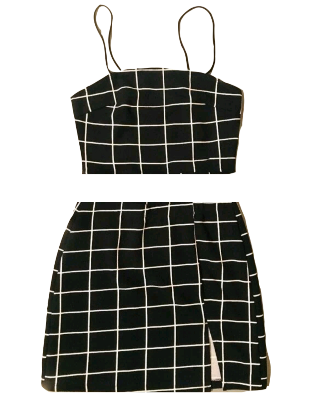 Conjunto top de tirante de cuadros con falda delgada bajo con abertura