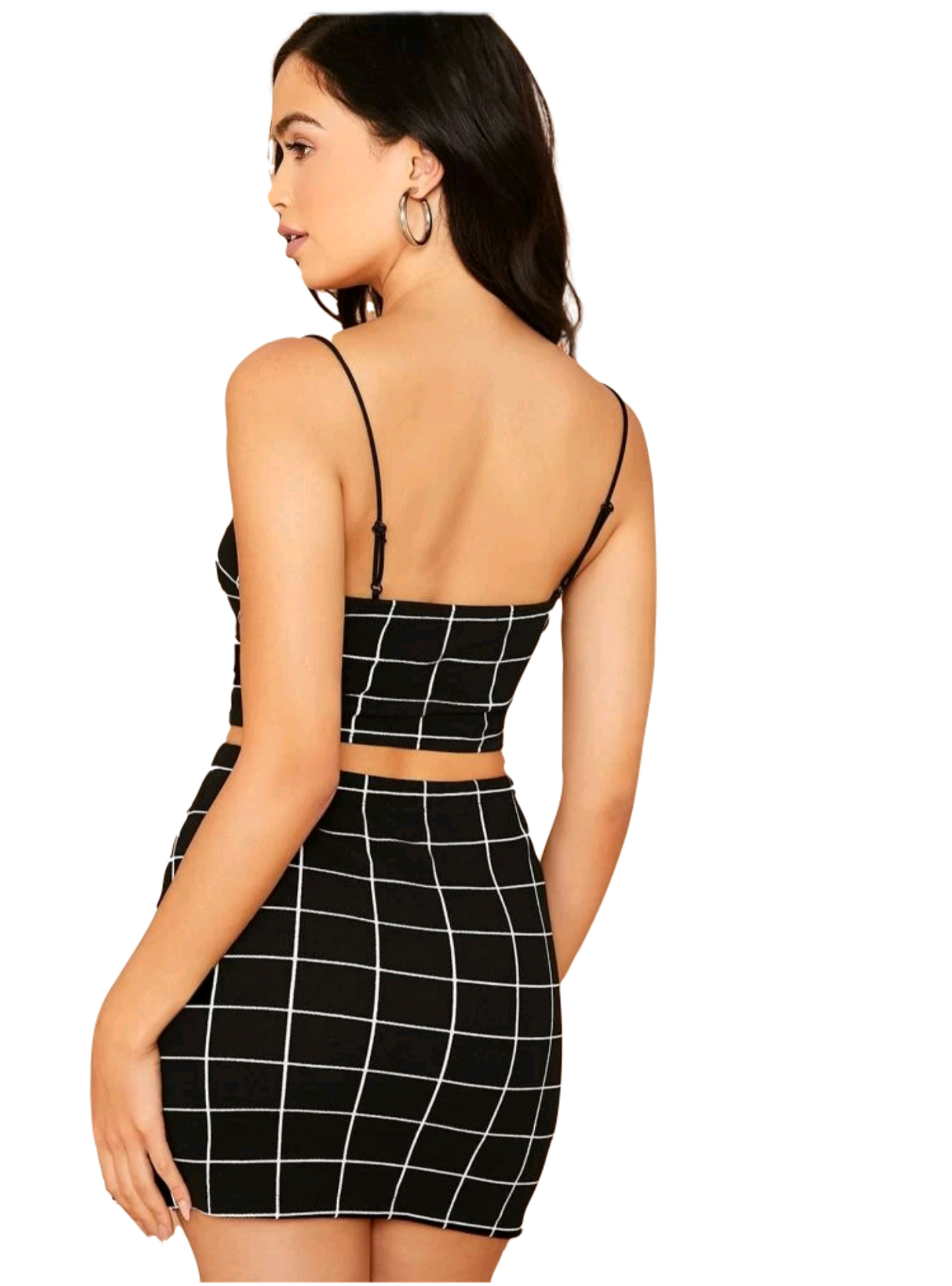 Conjunto top de tirante de cuadros con falda delgada bajo con abertura