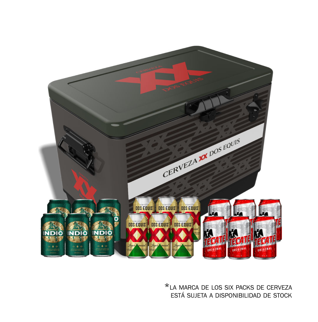 Hielera 30 litros XX - Dos Equis  Color Gris con 3 six packs de Regalo