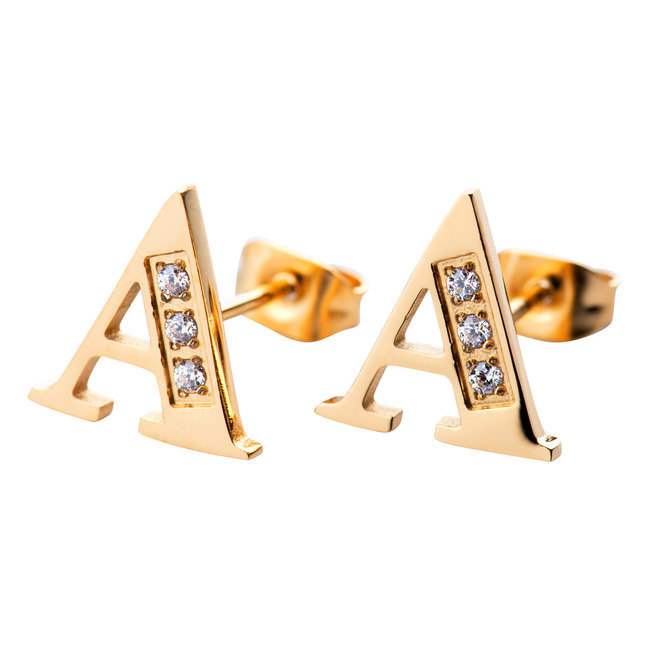 Aretes Mujer Oro 18k de Inicial Letra con Zirconia Cúbica LuckyLy, Modelo Tina