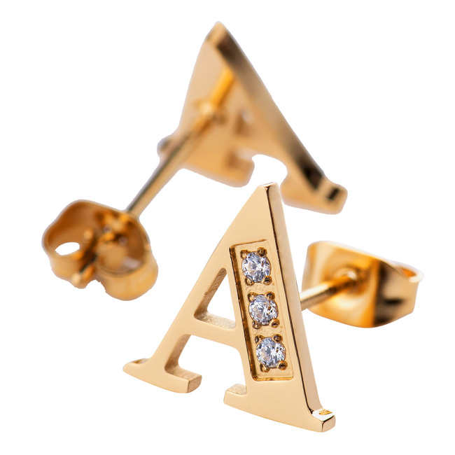Aretes Mujer Oro 18k de Inicial Letra con Zirconia Cúbica LuckyLy, Modelo Tina