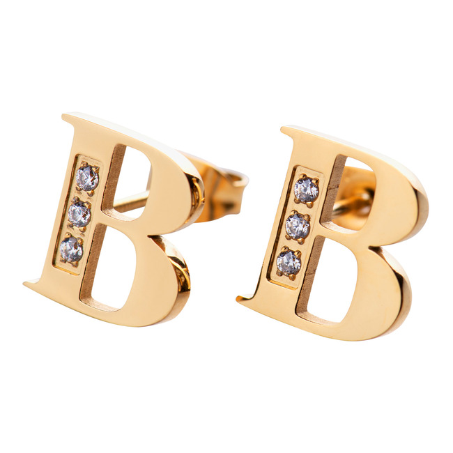 Aretes Mujer Oro 18k de Inicial Letra con Zirconia Cúbica LuckyLy, Modelo Tina