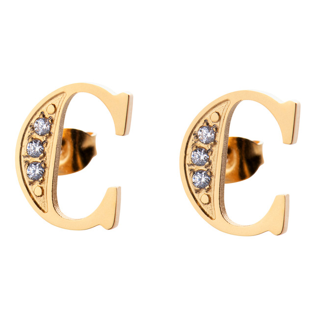 Aretes Mujer Oro 18k de Inicial Letra con Zirconia Cúbica LuckyLy, Modelo Tina