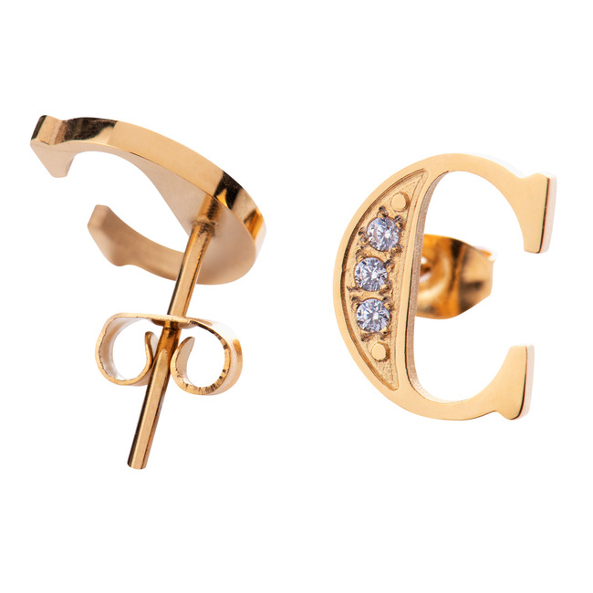 Aretes Mujer Oro 18k de Inicial Letra con Zirconia Cúbica LuckyLy, Modelo Tina