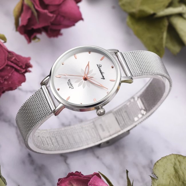 Reloj Para Dama Blanco De Acero Inoxidable Elegante Calidad Premium