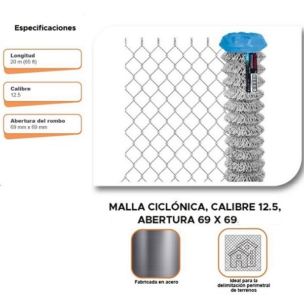 Malla Ciclónica, Calibre 12.5, Abertura 69 X 69, 1.50 X 20 M Ideal cercas Industria Terreno Casa 