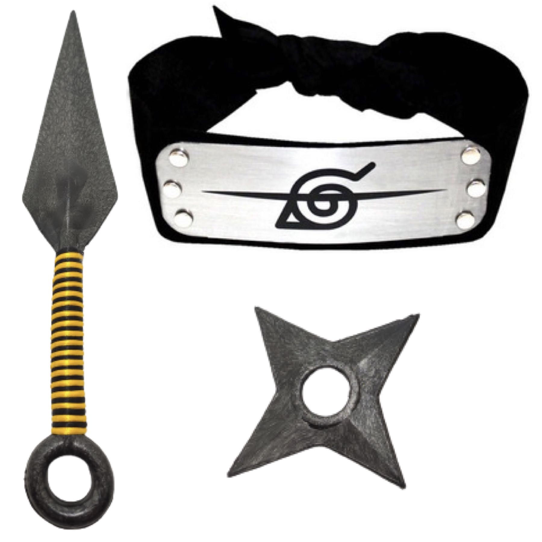 Cosplay Naruto Disfraz Itachi Clan Uchiha Kit Combo 1 Banda Aldea Oculta de la Hoja Renegado, 1 Shuriken y 1 Kunai Konoha Ninja Akatsuki