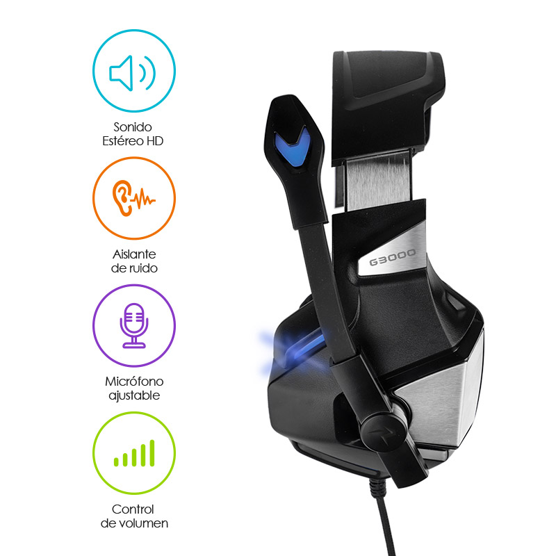 Audífonos Gamer Pro con Luz LED Sonido HD 360 G3000 Redlemon