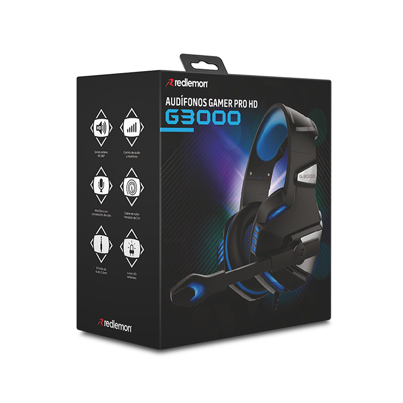 Audífonos Gamer Pro con Luz LED Sonido HD 360 G3000 Redlemon