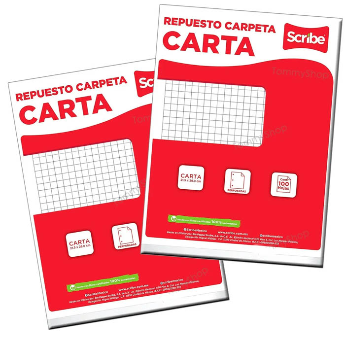 Hojas De Repuesto Cuadro Grande P Carpeta Profesional Carta scribe 