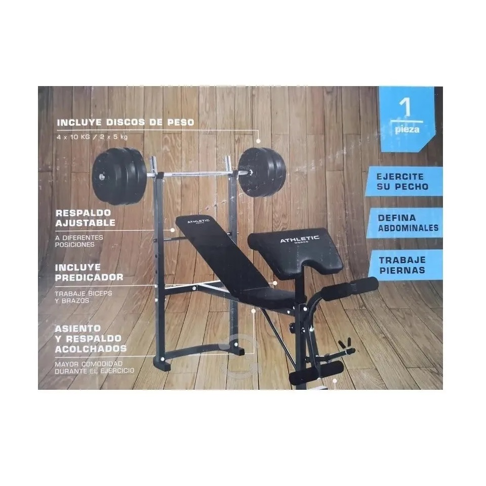 Banca De Ejercicio Fitness Multifuncional con barra y pesas