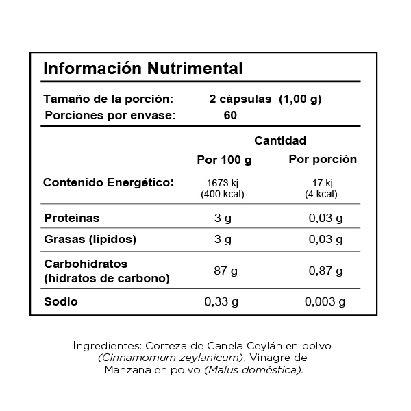 Cápsulas Vinagre de Manzana con Canela Ceylán | Termogénico, Regula azúcar en sangre | 120 cápsulas - 500 mg | Raíces Verdes