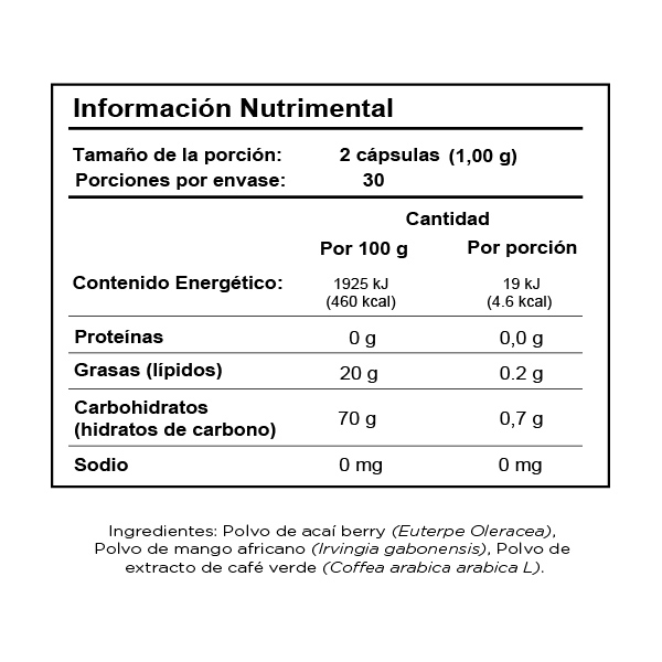 Cápsulas T3 - Mango africano, acaí berry y extracto de café verde | 60 cápsulas - 500 mg | Raíces Verdes