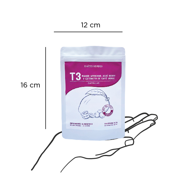Cápsulas T3 - Mango africano, acaí berry y extracto de café verde | 60 cápsulas - 500 mg | Raíces Verdes