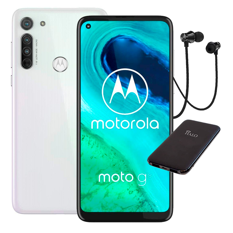 Celular Motorola Moto G8 4GB -64GB  - Blanco + Audifono + Power bank