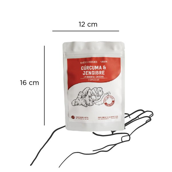 Cápsulas Cúrcuma y Jengibre + Pimienta Cayena | 90 cápsulas - 500 mg | Raíces Verdes
