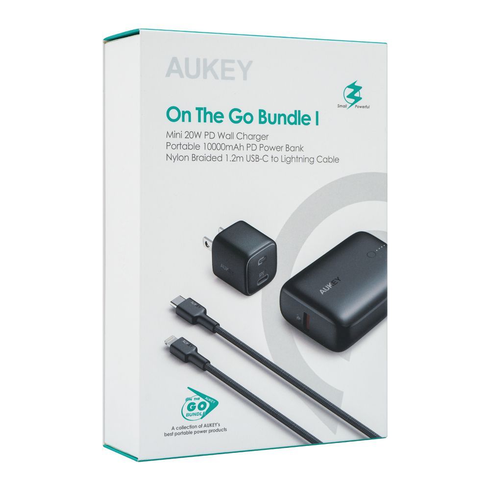 Combo Aukey Batería Portátil, Cargador 20W, Cable Lightning TK-2AR