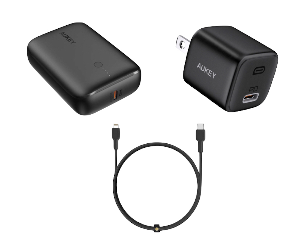 Combo Aukey Batería Portátil, Cargador 20W, Cable Lightning TK-2AR