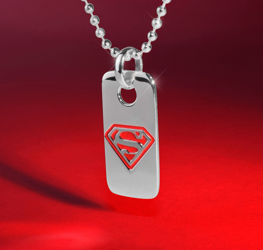 Collar con dije tag logo Superman original DC comics de colección