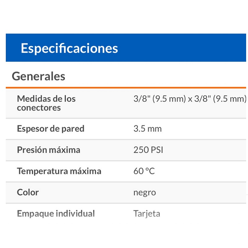 MANGUERA FLEXIBLE NEGRA  PVC GAS 3/8 PULG X 5 M ALTA PRESION FOSET 
