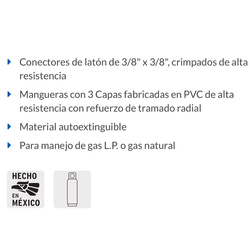 MANGUERA FLEXIBLE NEGRA  PVC GAS 3/8 PULG X 5 M ALTA PRESION FOSET 