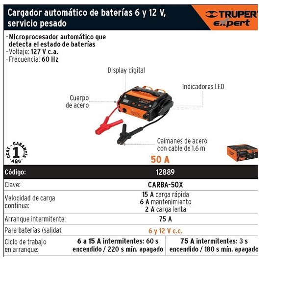 Cargador Rápido de Baterías con Arrancador para Autos Carros Camionetas Camiones Tractores Mecánica Truper Expert 