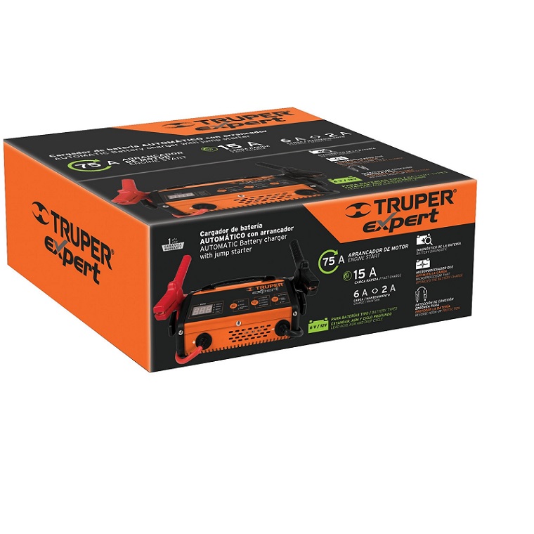Cargador Rápido de Baterías con Arrancador para Autos Carros Camionetas Camiones Tractores Mecánica Truper Expert 