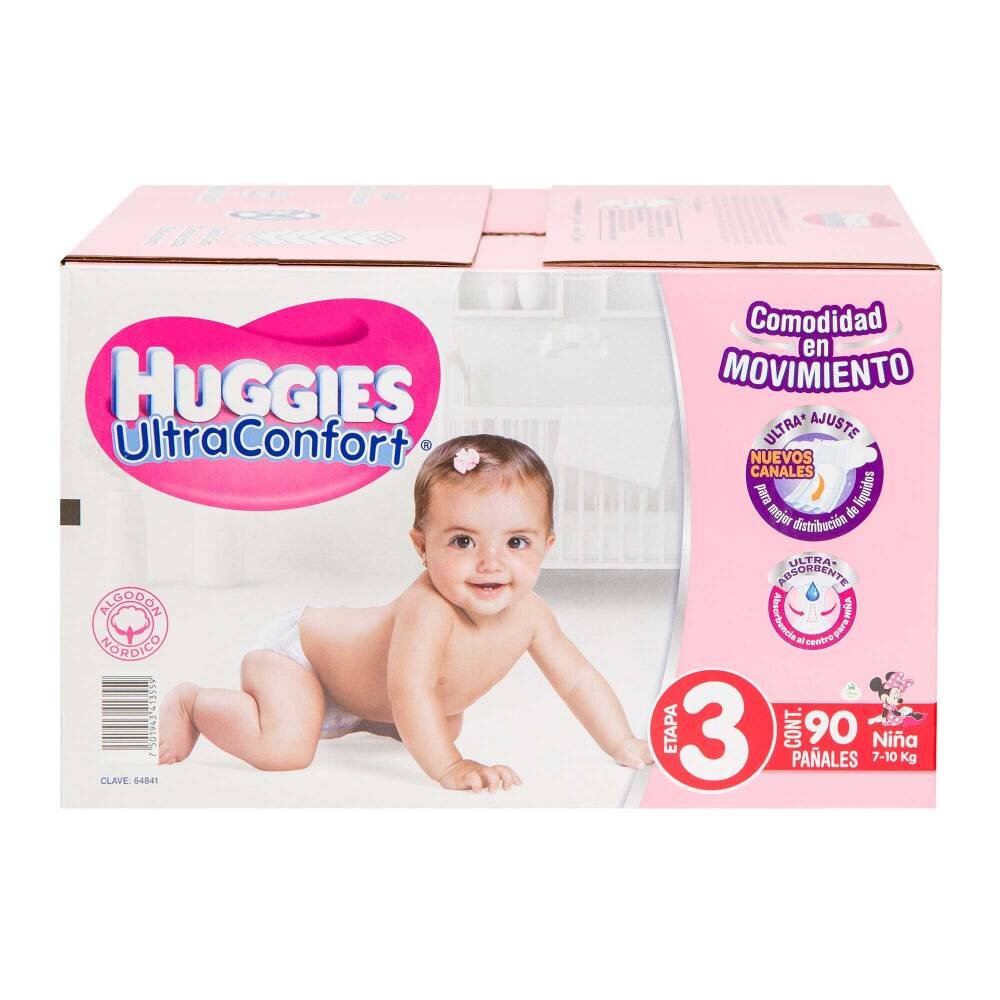 Pañales Etapa 3 Huggies UltraConfort Niña 90 pzas