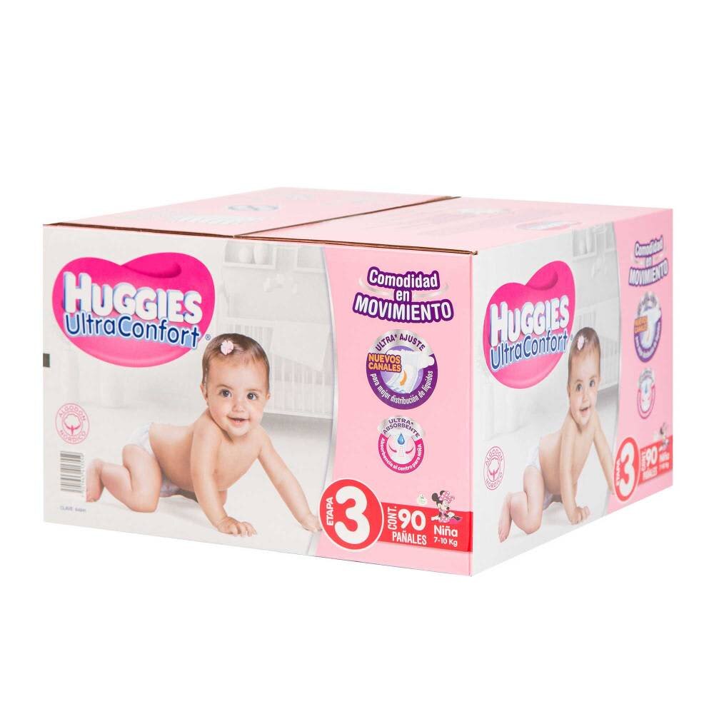 Pañales Etapa 3 Huggies UltraConfort Niña 90 pzas