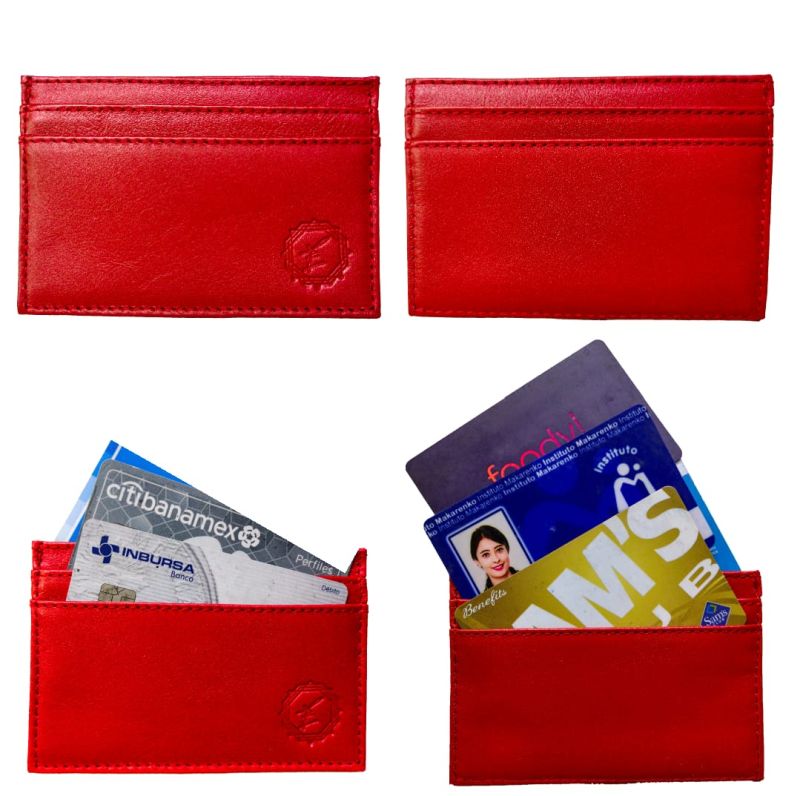Tarjetero Color Rojo Completamente En Piel 100% Piel Enco