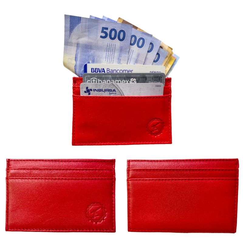 Tarjetero Color Rojo Completamente En Piel 100% Piel Enco