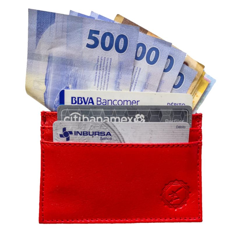 Tarjetero Color Rojo Completamente En Piel 100% Piel Enco