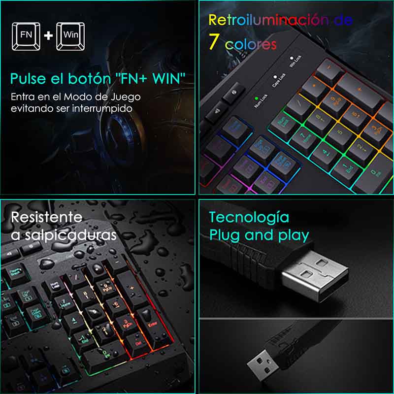 Teclado Gamer Alambrico Rgb Con Cable Usb Para Pc Y Mac
