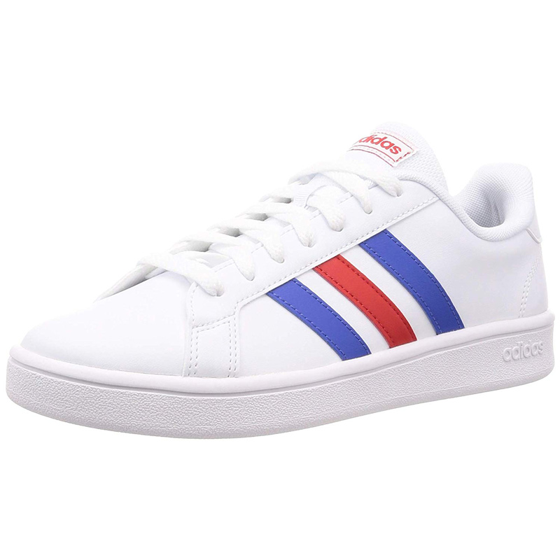 Tenis Adidas Grand Court Base EE7901 Blanco Franjas Azul Rojo Hombre