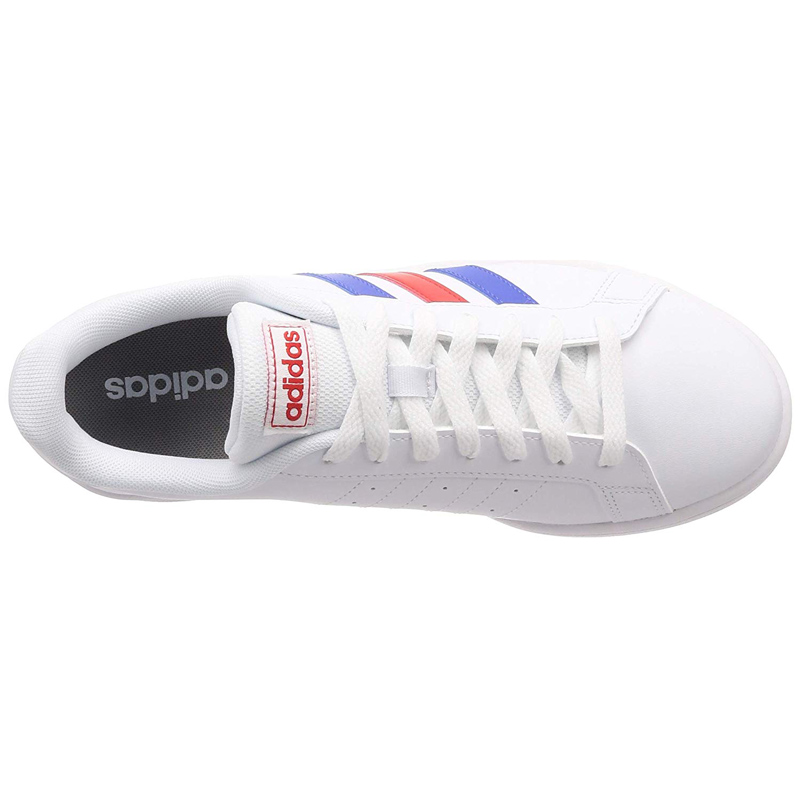 Tenis Adidas Grand Court Base EE7901 Blanco Franjas Azul Rojo Hombre