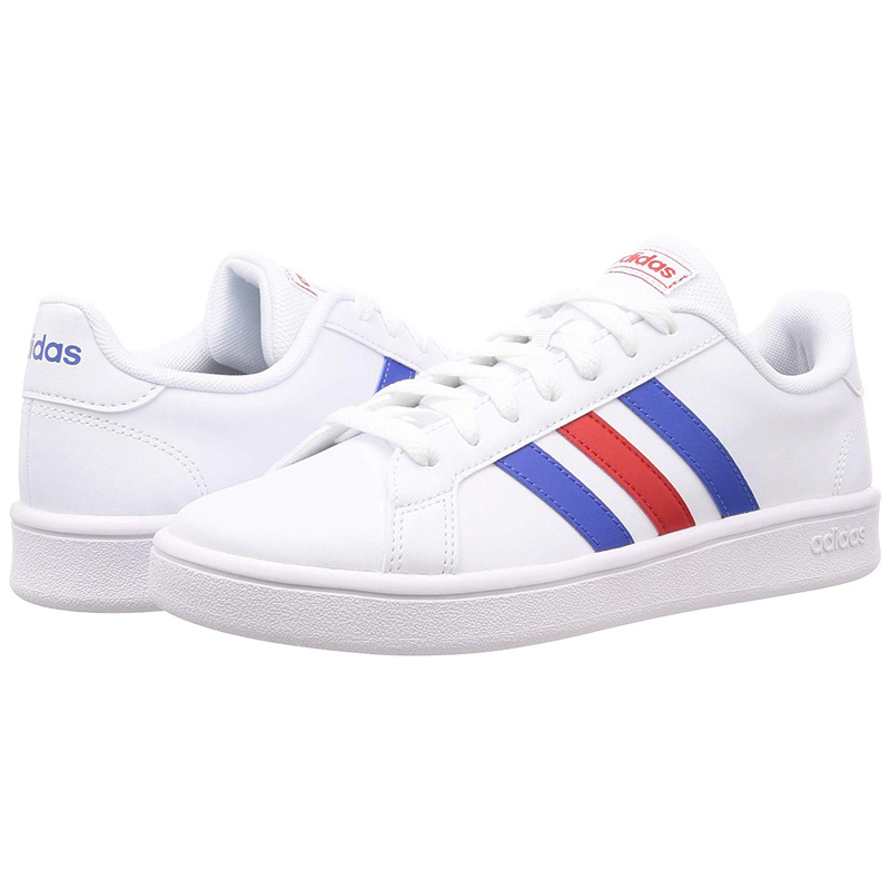 Tenis Adidas Grand Court Base EE7901 Blanco Franjas Azul Rojo Hombre