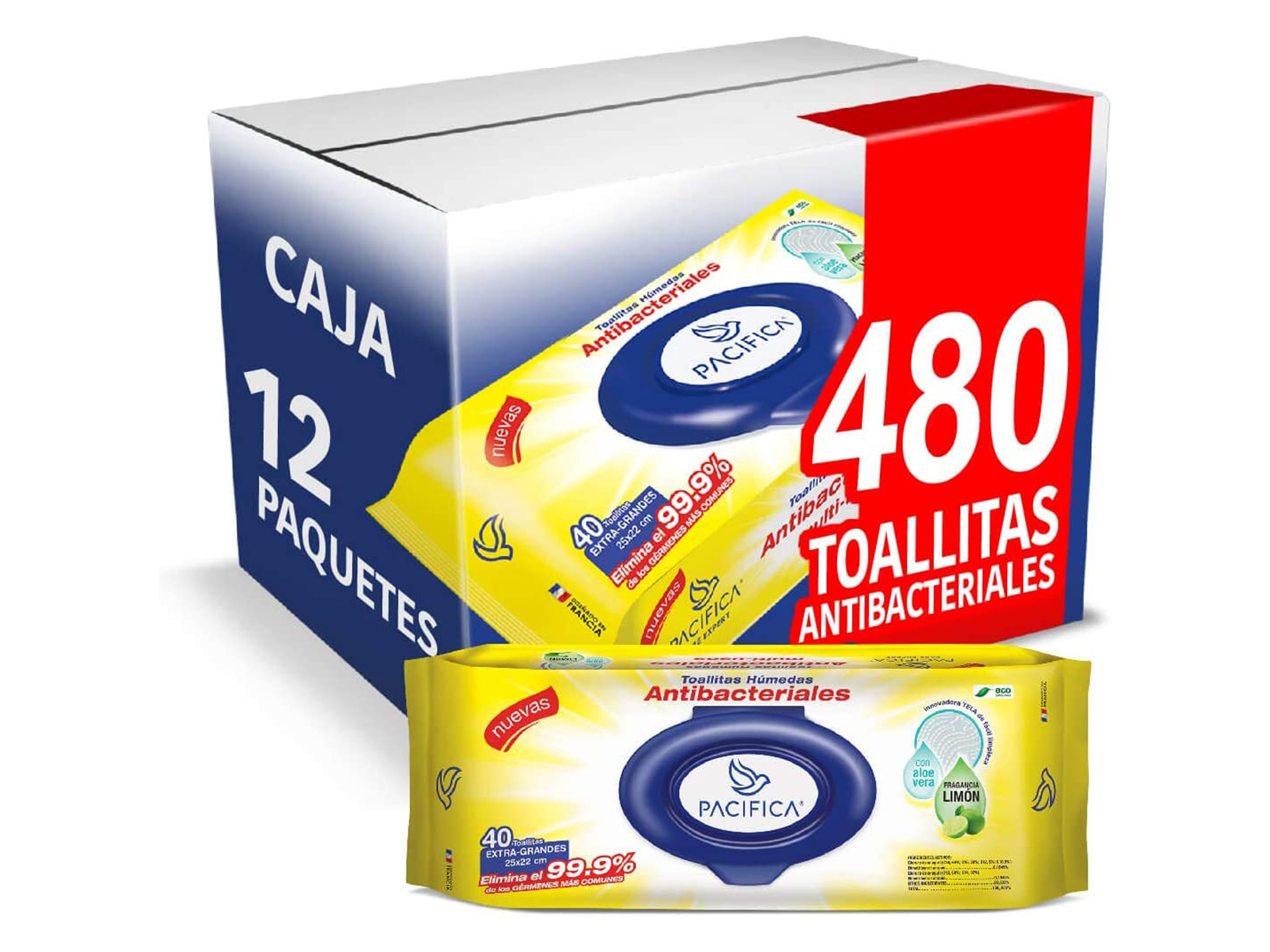 Toallitas Húmedas Pacifica Antibacteriales Multiusos 480 Toallitas