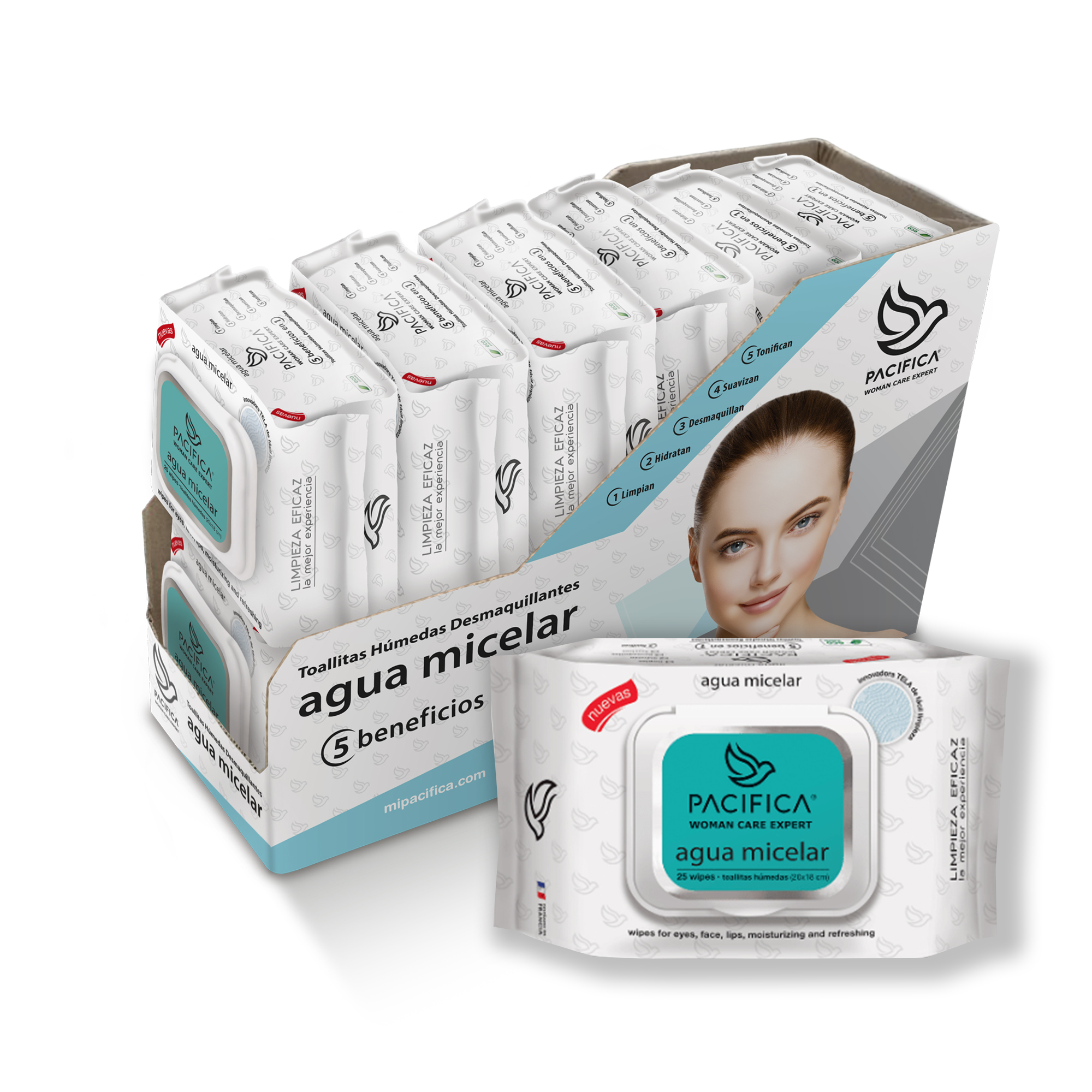 Toallitas Húmedas Desmaquillantes Pacifica Agua Micelar 300 Toallitas