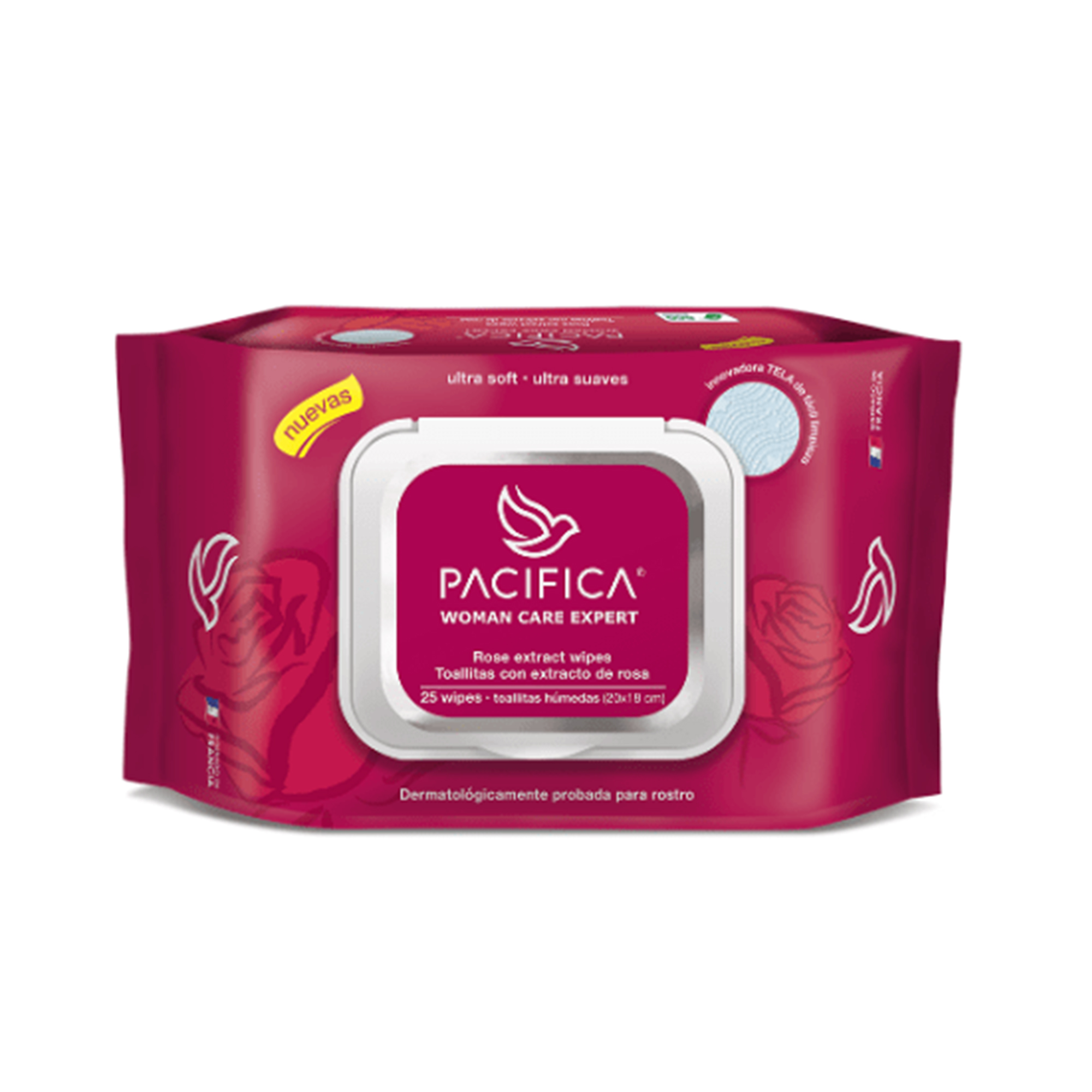 Toallitas Húmedas Desmaquillantes Pacifica Extracto de Rosas 25 Toallitas