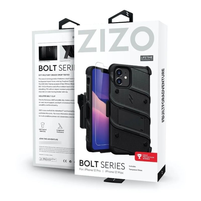 ZIZO BOLT SERIES IPHONE 12 / IPHONE 12 PRO + VIDRIO TEMPLADO