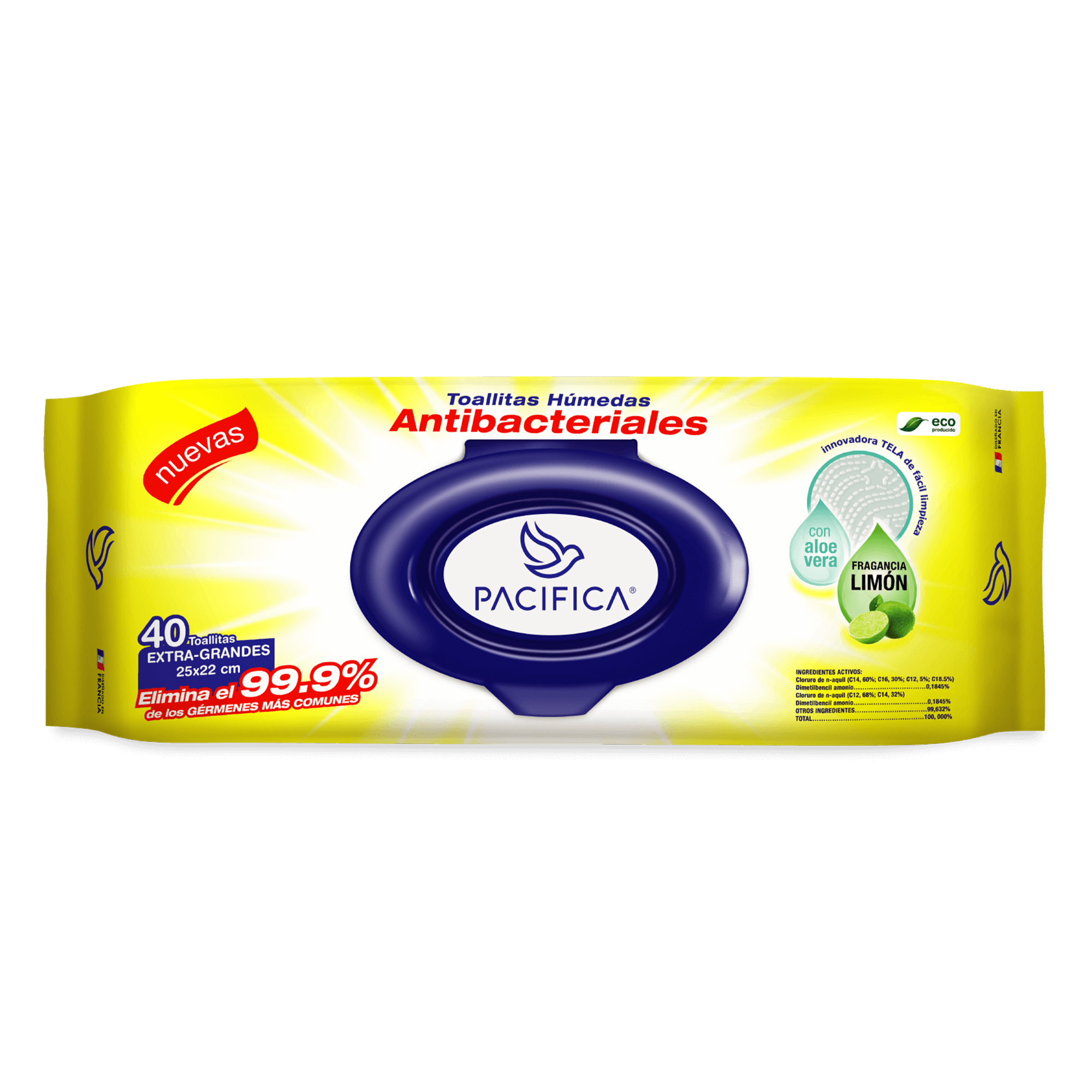 Toallitas Húmedas Pacifica Antibacteriales Multiusos 40 Toallitas