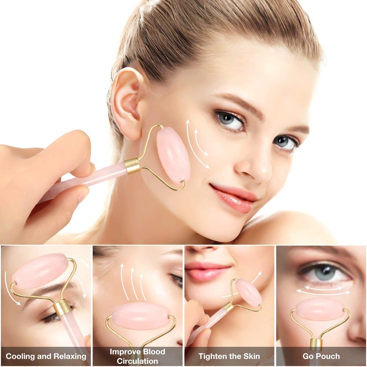  Kit masajeador de rodillo piedra plastica TECK TECK para masaje facial perfecto para belleza de cuello y cara, cuidado de la piel, incluye tablero gua sha.