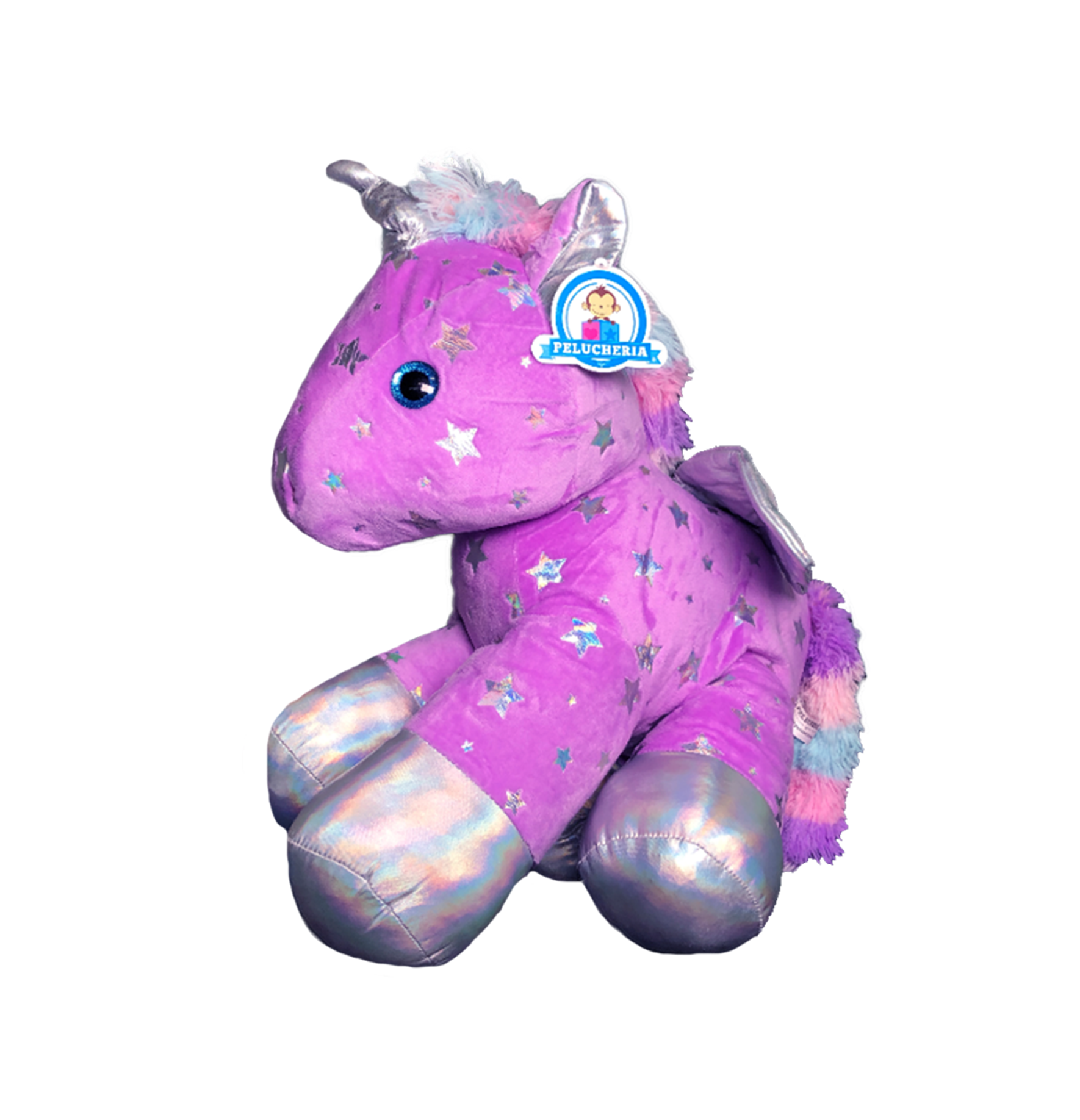 Unicornio color morado con detalles brillantes 50 cm Pelucheria
