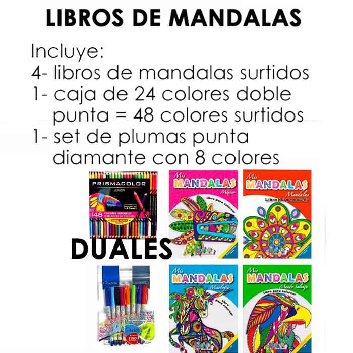4 Libros Mandalas Anti Estres Colorear + Caja 48 Colores prismacolor